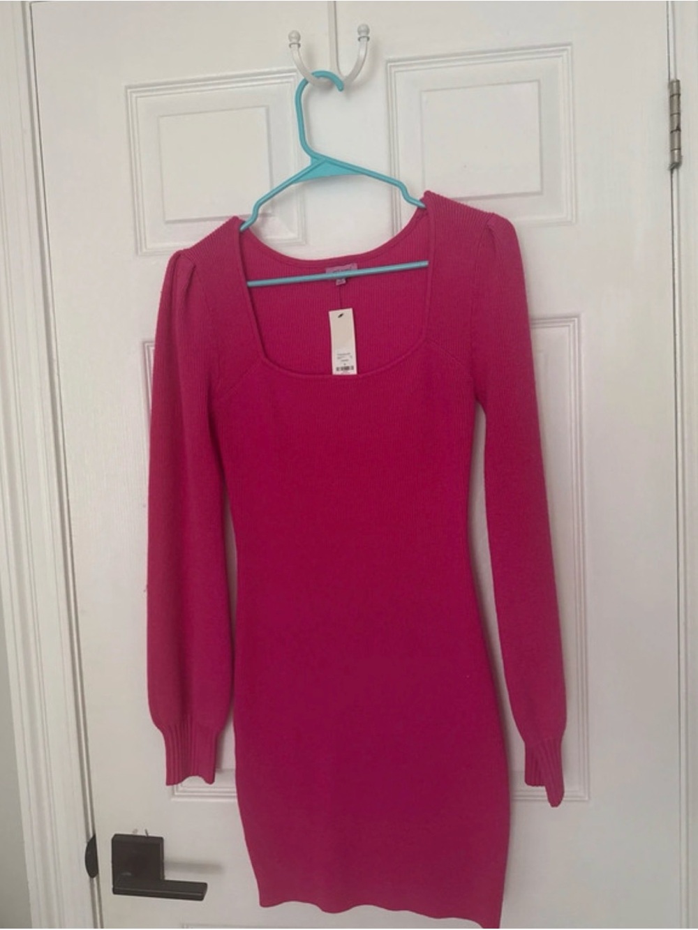 miami Hot Pink Long-Sleeve Square Neck Knit Dress
